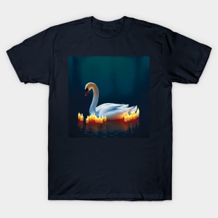 Beautiful Swan surrounded by candles on a  Lake. Romantic Image T-Shirt